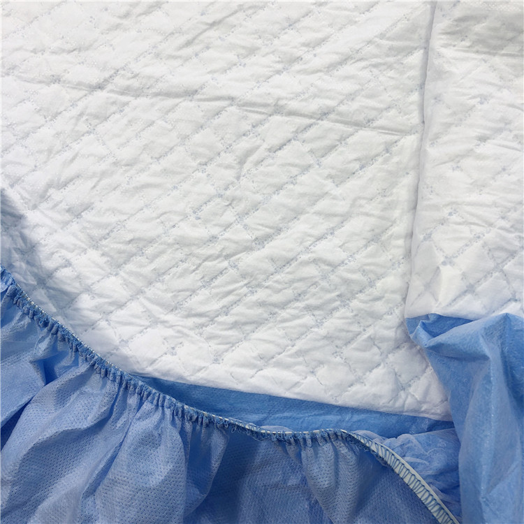TOPMED Blue Disposable Bed Cover with Fluff Pulp Bedspread Hospital Breathable Film Non Woven Disposable Elastic Bed Cover