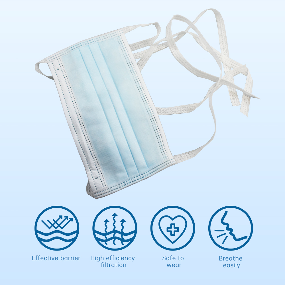 Disposable 3ply Face Cover with Tie on Surgical Mask Fast Shipping Medical Face Mask